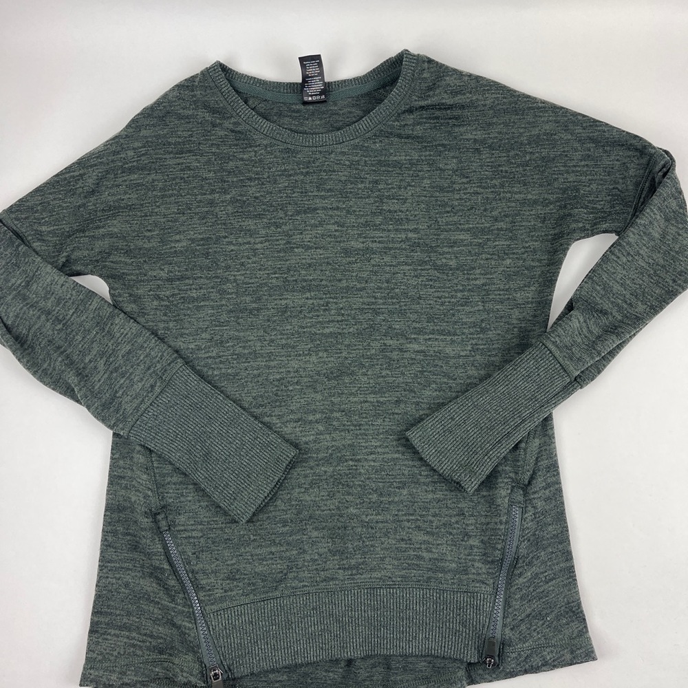 Active Life Sweater Womens Medium Heather Green Side Zippers